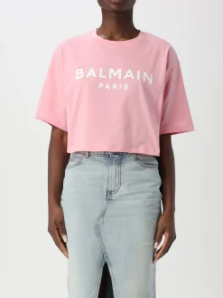 T-shirt cropped Balmain in cotone con logo