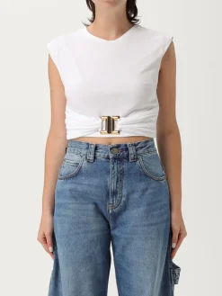 T-shirt cropped Elisabetta Franchi in cotone con monogram