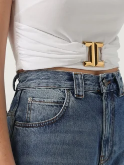 T-shirt cropped Elisabetta Franchi in cotone con monogram