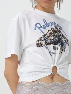 T-shirt cropped Rabanne in cotone con stampa