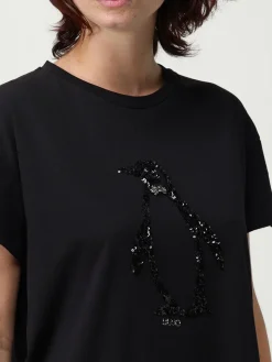 T-shirt in cotone con cagnolino e strass Liu Jo