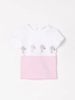 T-shirt in cotone con fiori di strass Monnalisa