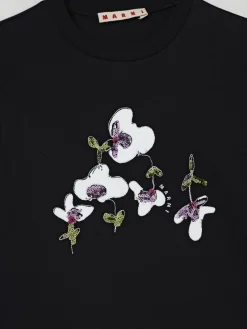 T-shirt in cotone con fiori e paillettes Marni