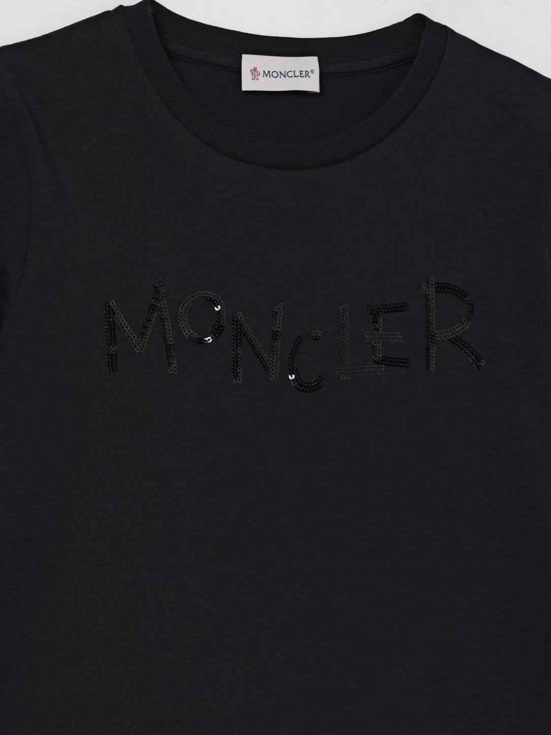 T-shirt in cotone con logo di paillettes Moncler