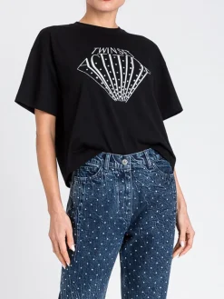 T-shirt in cotone con logo e strass Twinset Actitude