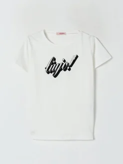 T-shirt in cotone con logo di paillettes Liu Jo