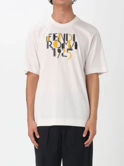 T-shirt in cotone con logo Fendi Roma 1925