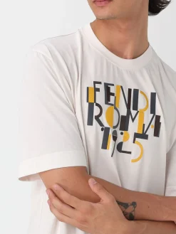 T-shirt in cotone con logo Fendi Roma 1925