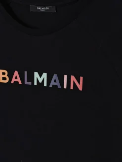 T-shirt in cotone con logo multicolor Balmain