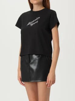 T-shirt in cotone con logo di strass Alexander Wang
