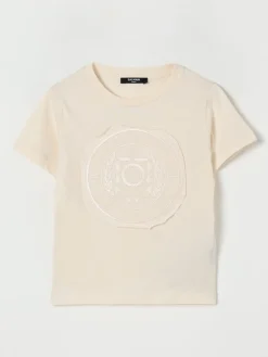 T-shirt in cotone con logo ricamato Balmain