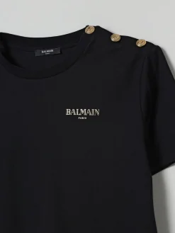 T-shirt in cotone con logo e bottoni gioiello Balmain