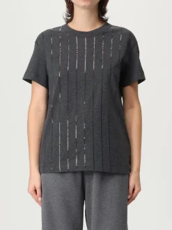 T-shirt in cotone con paillettes Brunello Cucinelli