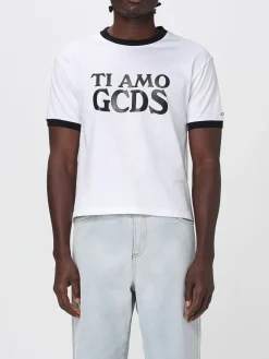 T-shirt in cotone con stampa logo GCDS
