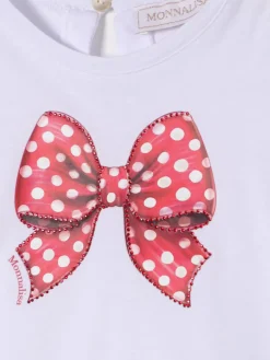 T-shirt in cotone con stampa fiocco Monnalisa