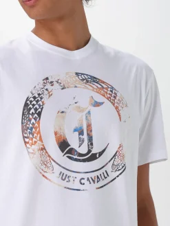 T-shirt in cotone con stampa logo Just Cavalli