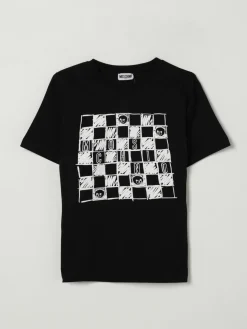 T-shirt in cotone con stampa logo a scacchi Moschino