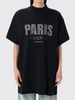 T-shirt in cotone con strass Balenciaga