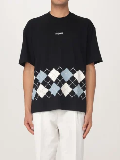 T-shirt in jersey di cotone con disegno Argyle Hugo