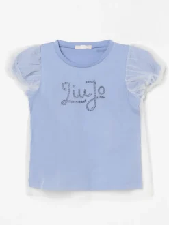 T-shirt in tulle con logo di strass Liu Jo