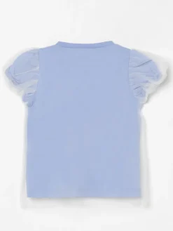 T-shirt in tulle con logo di strass Liu Jo