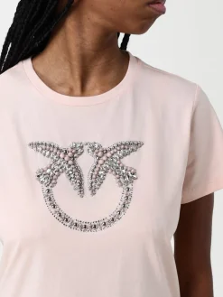 T-shirt Love Birds Pinko in cotone con strass e borchie
