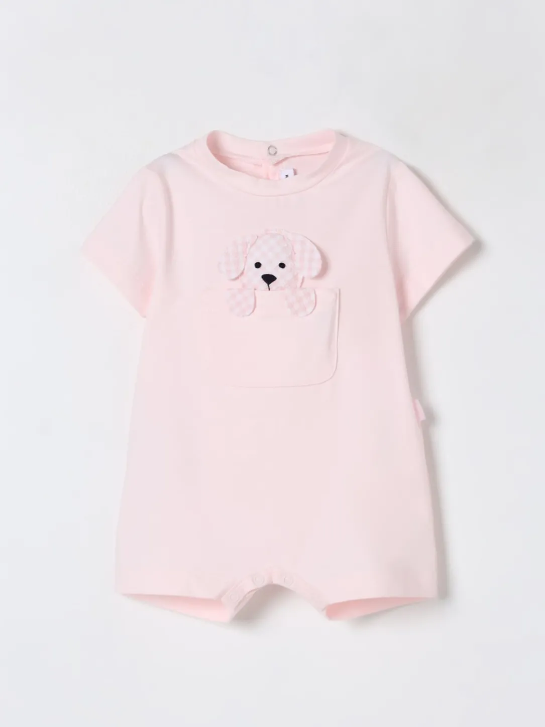 Tuta corta in cotone con patch Cane Il Gufo