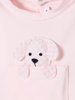 Tuta corta in cotone con patch Cane Il Gufo