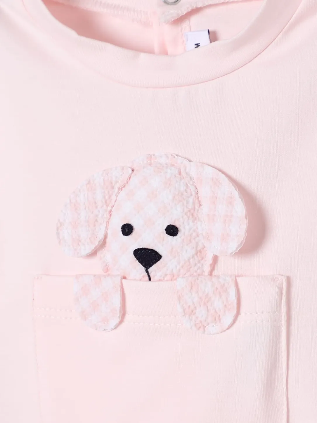 Tuta corta in cotone con patch Cane Il Gufo